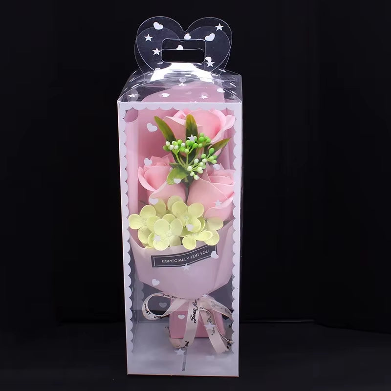 3Pcs Head Rose Soap Flower Eternal Rose Valentines Day Present Gifts Handmade Soap Rose Bouquet with Box 8 Марта Подарки