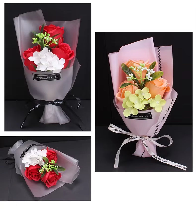 3Pcs Head Rose Soap Flower Eternal Rose Valentines Day Present Gifts Handmade Soap Rose Bouquet with Box 8 Марта Подарки