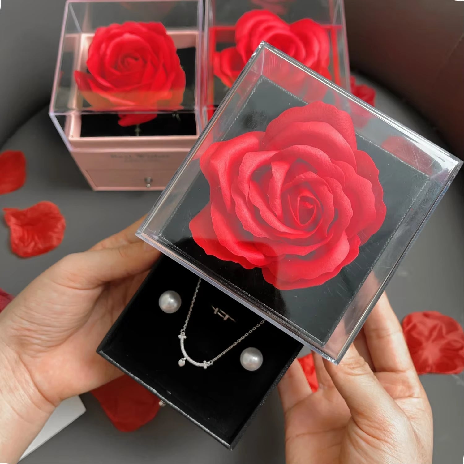 2025 Valentine Jewelry Box Rose Love Heart Gift Boxes for Necklace Ring Bracelet Package for Girlfriend Mom Romantic Gifts Case