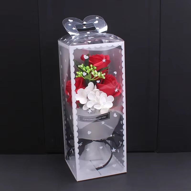 3Pcs Head Rose Soap Flower Eternal Rose Valentines Day Present Gifts Handmade Soap Rose Bouquet with Box 8 Марта Подарки
