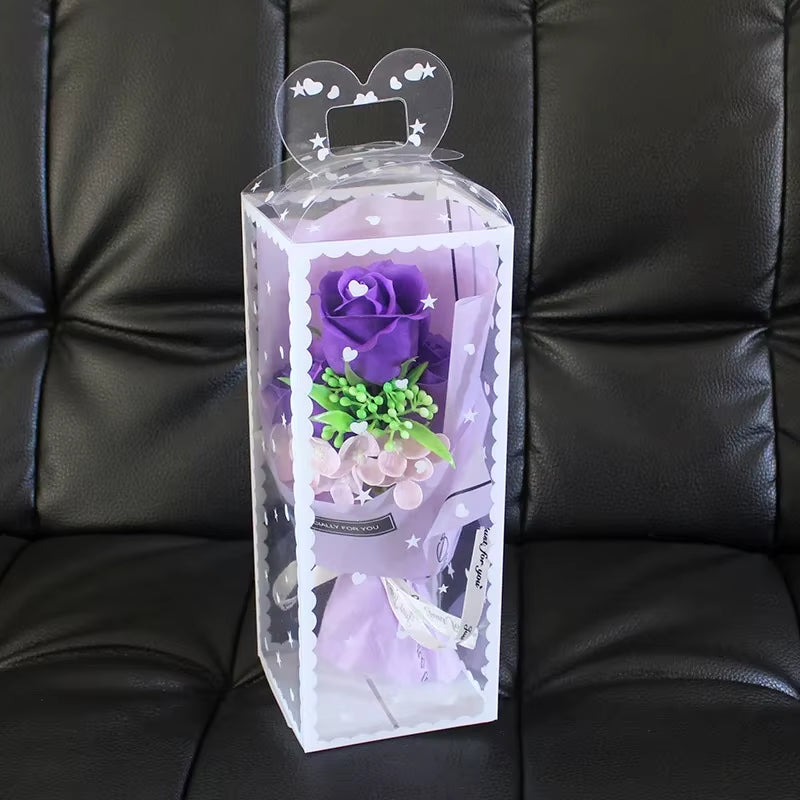 3Pcs Head Rose Soap Flower Eternal Rose Valentines Day Present Gifts Handmade Soap Rose Bouquet with Box 8 Марта Подарки