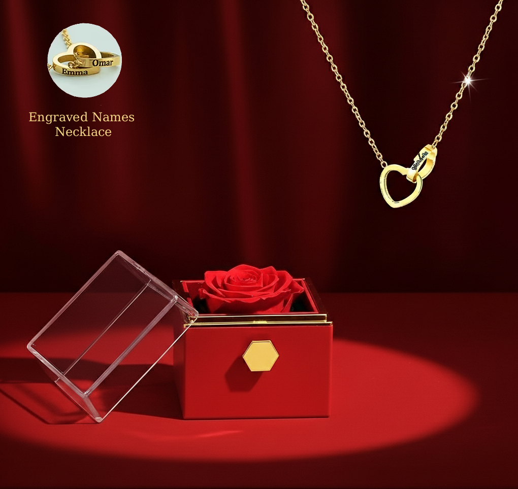 Rotating Eternal Rose Necklace – Engraved Interlocking Heart Necklace | Forever Rose Jewelry for Valentine’s Day