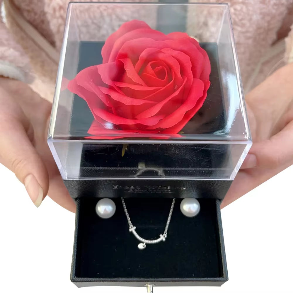 2025 Valentine Jewelry Box Rose Love Heart Gift Boxes for Necklace Ring Bracelet Package for Girlfriend Mom Romantic Gifts Case