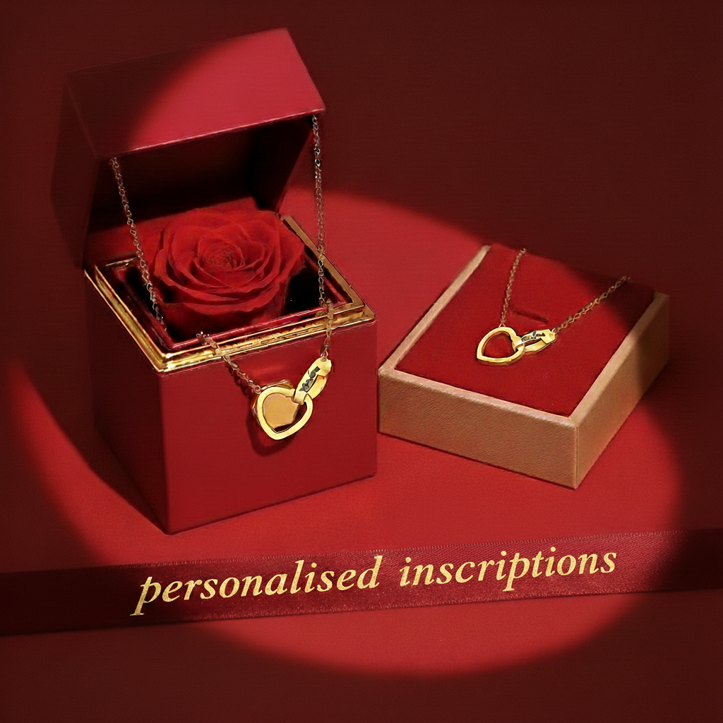 Rotating Eternal Rose Necklace – Engraved Interlocking Heart Necklace | Forever Rose Jewelry for Valentine’s Day